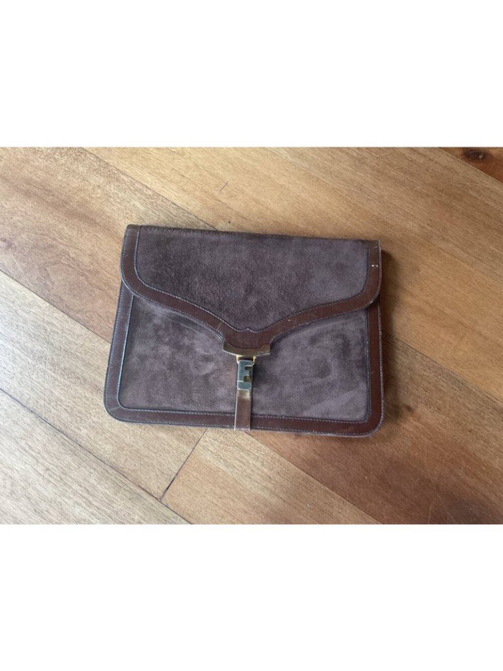 RARE Salvatore Ferragamo Vintage Brown Suede And Leather Clutch *READ* See 📸 - Picture 2 of 16